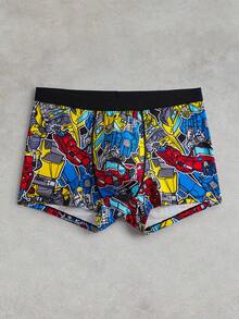 Transformers X SHEIN Men's Comfortable Soft Breathable Robot Printed Boxer Briefs - Black - View 1