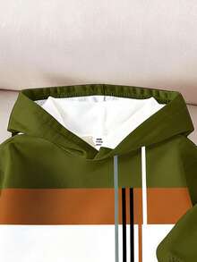 2 Stücke/Set Baby Jungen/Unisex Kleinkind 0-3J Lässig, modischer Farbblock gestreifter Sport Muster Kapuzenpullover, geeignet für Herbst/Winter Alltag, Outdoor, Alles-passend Outfit, Sportbekleidung