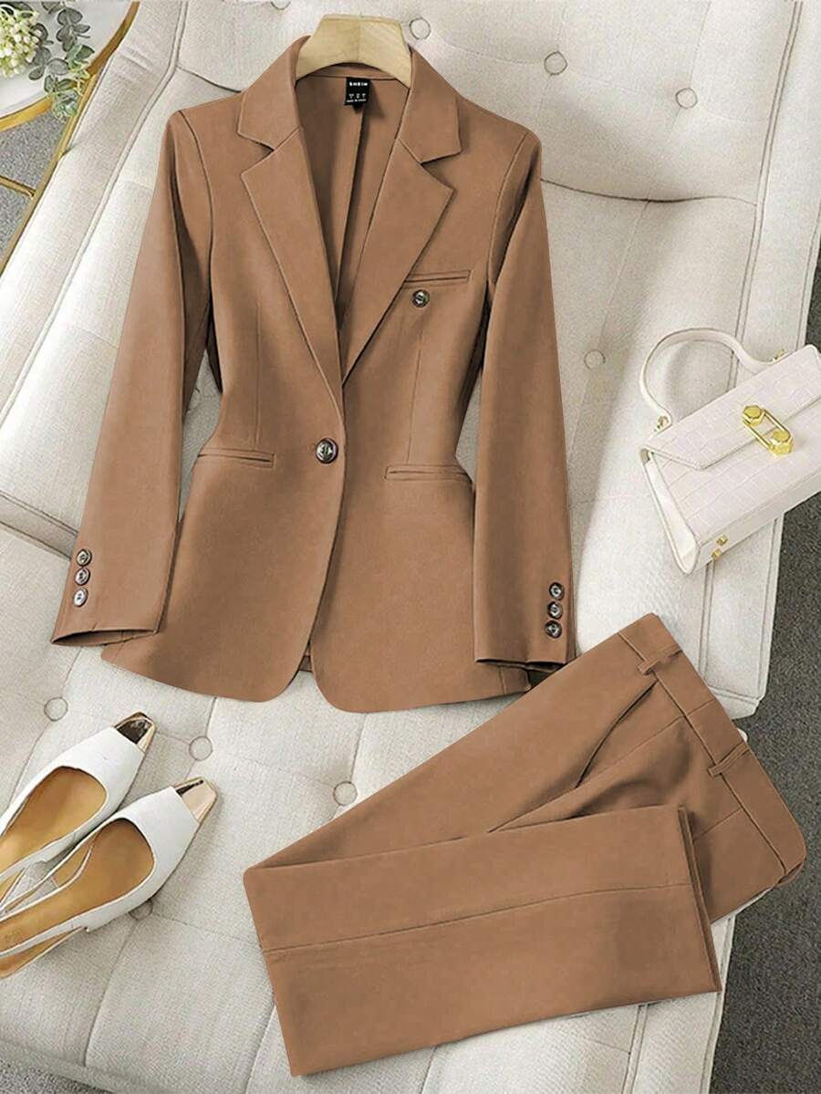 Franclia Women's Casual Solid Color Single-Button Suit Set Blazer Set Women Women S Suit Set 2 Pieces Sets Woman Classy Women Blazer Suit