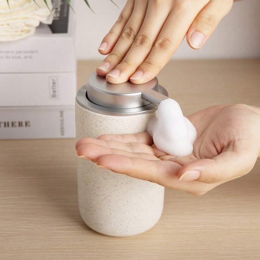 泡沫分配器 - 1 个简约风格手动按压式陶瓷皂液器，带泵头，可装洗发水、沐浴露、洗手液、护发素、厨房清洁剂、乳液等，适用于浴室、酒店、民宿、厨房、水槽、家居用品（13.5盎司/400毫升） - 彩色 - 查看 1
