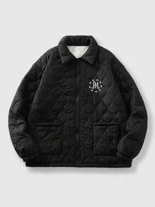 ROMWE MEN Men's Long Sleeve Casual College Style Padded Coat, Autumn/Winter - Black - View 1