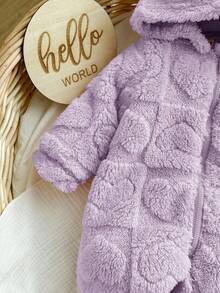 Bộ đồ liền thân có mũ trùm đầu hình trái tim hồng 3D dễ thương cho bé gái sơ sinh, mùa thu/đông - Màu tím - Xem 5