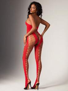 SpicyHot Bộ đồ liền thân khoét lỗ màu trơn gợi cảm cho nữ - Đỏ - Xem 4