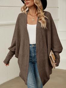 SHEIN Clasi 女士休闲纯色蝙蝠袖外套，秋季款 - 摩卡棕 - 查看 1