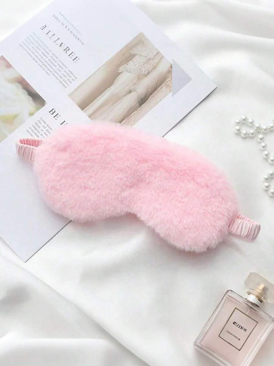 1Pc/2pcs/3pcs/5pcs Sleeping Mask Sleeping Blindfold Soft Plush Eye Masks Cute Love Cloud Eye Cover Plush Mask Eyepatch Nap Health Eye CoverFor Bedroom,Travel,Office,School, Back To School Supplies - Pink - View 1