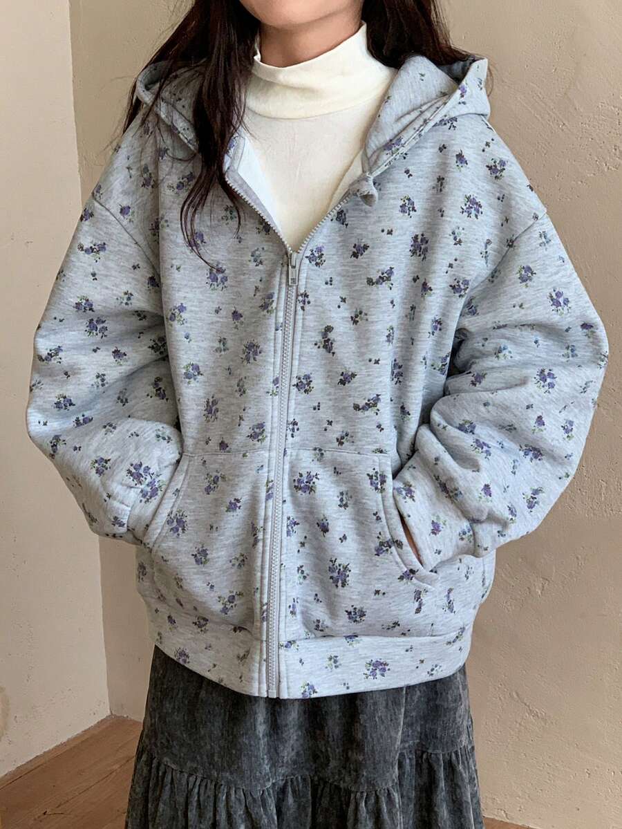 DAZY Tween Girls' Hooded Thermal Lined Knit Sweatshirt, Fall - Grey - View 1