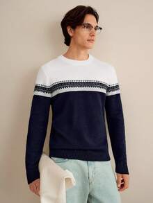 RONVEXI Men's Striped Pattern Crew Neck Long Sleeve Casual Sweater, Autumn/Winter - Multicolor - View 5