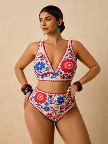 Travachic 大码热带波西米亚风印花性感修身泳衣套装，休闲度假百搭 - 彩色 - 查看 4