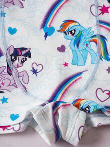 My Little Pony X SHEIN 女士可爱卡通字母和彩虹印花撞色蝴蝶结装饰文胸和平角裤套装 - 藍白色 - 查看 5