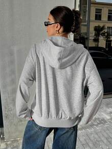 SHEIN Tall 女士前拉链长袖口袋卫衣，简约休闲毕业季、返校季穿搭，适合毕业典礼、教师节等场合，灰色拉链毛衣外套，短款拉链外套，短款拉链卫衣 - 灰色 - 查看 2