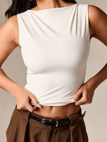 AiiRZ Sleeveless Boat Neck Vest Top For Summer Casual Everyday Wear - White - View 4