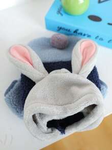 PETSIN 1件宠物猫狗服装，可爱灰蓝色兔子变身服，加厚保暖连帽外套，适合秋冬季穿着