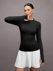 Activina 半拉链拇指孔运动套头衫 黑色拉链运动衫 - 黑色 - 查看 4