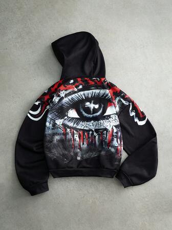 Manfinity EMRG Sudadera con capucha negra de corte regular para hombre, adecuada para deportes o uso casual, estilo gótico, sudadera personalizada, sudadera con gráfico, sudadera vintage, sudadera negra