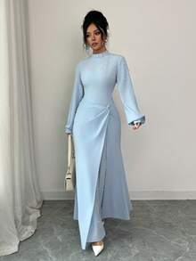 SHEIN Elenzya 女士优雅派对礼服，蓝色，串珠设计，秋冬款 - 淺藍色 - 查看 3