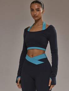 Musera Sport Kontrast-Layering Langarm-Oberteil nur für Padel Herbst Winter Aktivbekleidung Sport Fitness Workout Legierung