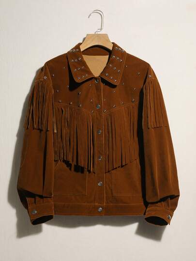 Easelle Chaqueta decorada con flecos y tachuelas con estilo retro de moda