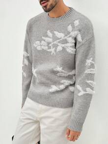 Manfinity CityGents 男士花卉图案休闲百搭圆领长袖套头卫衣 - 灰色 - 查看 7