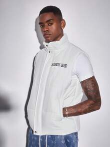 ROMWE MEN Spring Casual Graphic White Men'S Letter Print Zip Front Casual White Vest - White - View 7