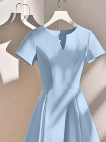 Franclia 女士优雅办公室纯色缺口领短袖中长连衣裙