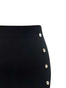 SHEIN Unity Falda lápiz elegante de diseño con botones de unicolor para mujer de talla grande - Negro - Ver 4