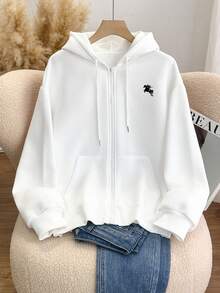 Resyla 极简骑士刺绣女士开衫卫衣外套，秋冬新款，刺绣设计，点缀刺绣细节，时尚百搭，是节日、兄弟姐妹、姐妹、妈妈、母亲节的理想礼物，休闲简约时尚上衣。 - 白色 - 查看 3