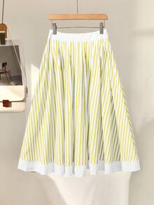 Franclia Women Striped High Waist A-Line Versatile Skirt, Suitable For Commuting And Vacation Fall Cloth For Women - Yellow - View 2