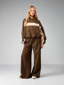 MISSGUIDED Pantalones jogger de tiro alto y pierna ancha de gamuza para mujer, para otoño e invierno - Marrón - Ver 3