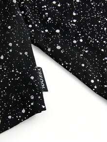 Y2Kool Maglietta a maniche lunghe aderente con stampa a pois in lamina argento, adatta per feste, Ognissanti, streetwear in stile Y2K, collezione di abbigliamento casual e alla moda per autunno/inverno, outfit per Capodanno, top grafici Gyaru, top neri