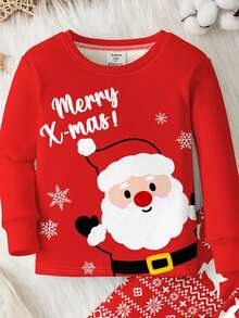 SHEIN Bộ đồ ngủ dài tay cổ tròn ôm vừa vặn cho bé trai, vừa vặn, họa tiết chủ đề Giáng sinh cổ điển với hình ảnh Ông già Noel, Cây thông Noel, Người tuyết, Quà tặng, Tuần lộc, Bông tuyết, Thích hợp cho mùa Giáng sinh - Nhiều màu - Xem 4