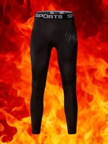 Manfinity Sport Corelite Quần bó thể thao in họa tiết mạng nhện cho nam, Thu/Đông - màu đen - Xem 3
