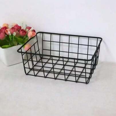 1pc Matte Black Trapezoid Minimalist Desktop Storage Basket, No Drill Metal Kitchen Bathroom Organizer Basket, Gold Small Trapezoid Basket, Rose Gold Rectangular Basket, Bathroom Accessories, Room Decor