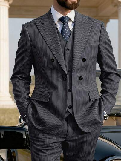 Manfinity Bizformal 商务休闲，灰色灯芯绒男士西装套装