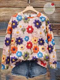 EMERY ROSE เสื้อสเวตเตอร์ผู้หญิง คอกลม ทรงหลวม พิมพ์ลายดอกไม้ สไตล์มินิมอล