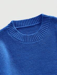 ROMWE MEN Casual 男士宽松圆领长袖休闲毛衣，秋冬款 - 藍色 - 查看 4