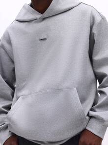SUMWON Oversized Pullover Hoodie With Centre Pocket And Drawstring Hood For Casual Winter Streetwear Plain - Dark Grey - View 3