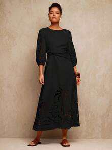 Travachic 女士纯色度假梭织连衣裙 - 黑色 - 查看 6