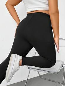 SHEIN Essnce Pantalon capri d'été pour femmes grandes tailles, 2 pièces de leggings, leggings noirs avec poches, pantalons de yoga et de fitness, leggings confortables, vêtements d'automne pour femmes, ensembles de détente pour femmes, joggers - Militaire verte - Voir 5