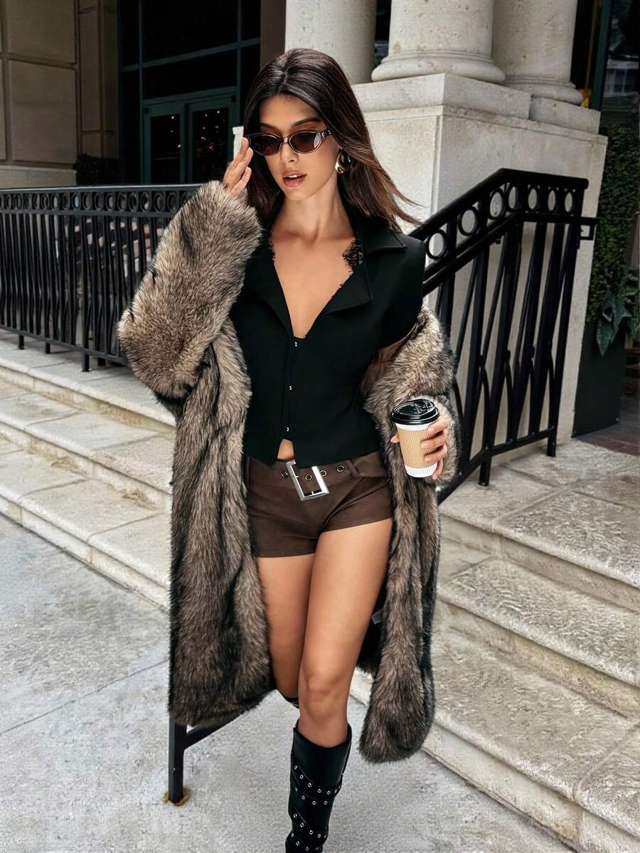 SHEIN Unity Casual Sexy Fitted Short Lapel Blazer, Spring/Autumn - Black - View 1
