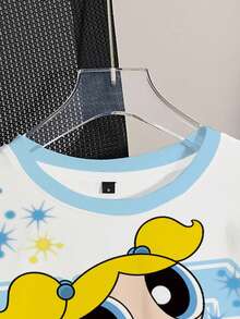 THE POWERPUFF GIRLS X SHEIN 女士夏季拼色泡泡图案 T 恤 - 白色 - 查看 4