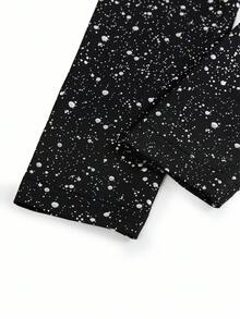 Y2Kool Maglietta a maniche lunghe aderente con stampa a pois in lamina argento, adatta per feste, Ognissanti, streetwear in stile Y2K, collezione di abbigliamento casual e alla moda per autunno/inverno, outfit per Capodanno, top grafici Gyaru, top neri