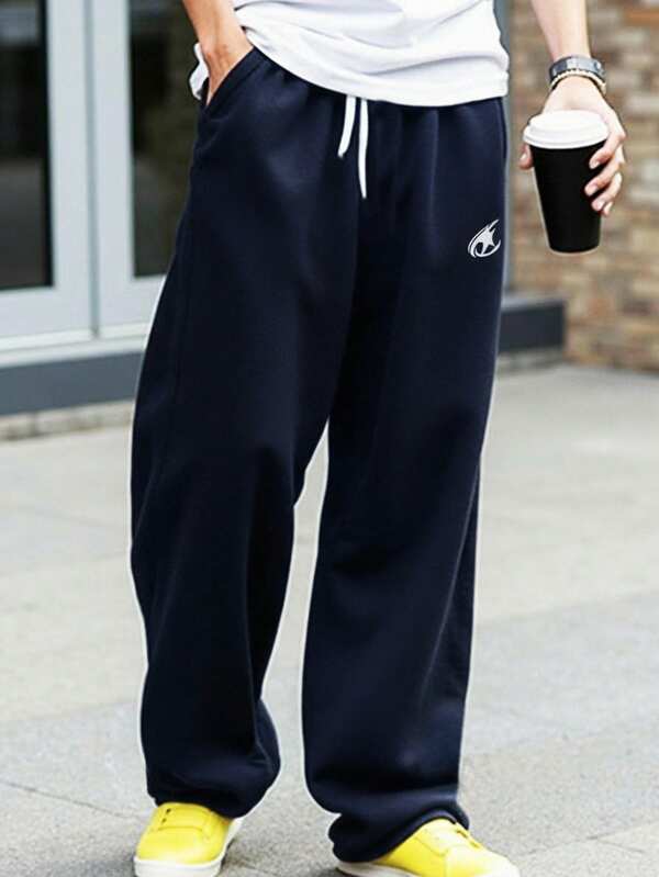 SHEIN Pantalon de survêtement noir surdimensionné minimaliste pour adolescents garçons, décontracté, confortablnce, polyvalent, tissu doux, convient pour le port quotidien, l'école, les sorties, les activités extérieures, automne/hiver
