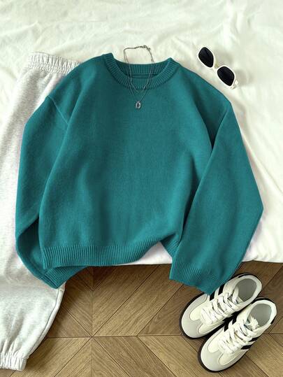 Elamini Women's Casual Solid Color Pullover Sweater, Autumn/Winter