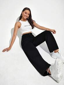 Proste dżinsy z kieszenią z przodu, luźne, codzienne, grube dżinsy, ciepłe dżinsy