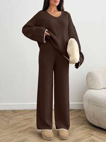 EURMUSE Women's Ribbed Knit Sweater Beige Pullover Suitable For Winter - Brown - View 7