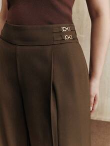 Anewsta Plus Size Women Fashionable Slimming Elegant Wide Leg Pants - Brown - View 1