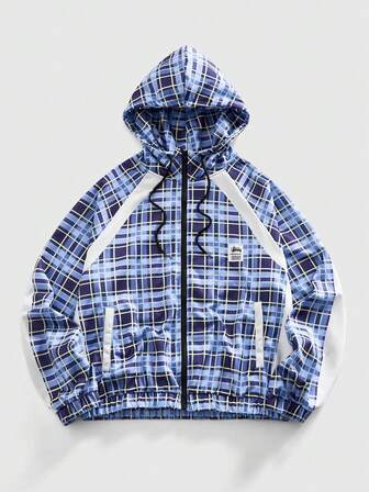 Prep Herren karierter Reißverschluss-Kapuzenpullover mit Kordelzug, Langarm-Oberteil