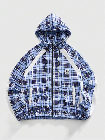 Street Life Sudadera con capucha con cremallera y cordón de hombre a cuadros