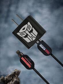 Transformers X SHEIN Bộ 3 phụ kiện bảo vệ cáp dữ liệu, tương thích với bộ sạc , họa tiết hoa anh đào, dùng để bảo vệ cáp điện thoại (không bao gồm cáp dữ liệu), quà tặng ý tưởng - màu đen - Xem 2