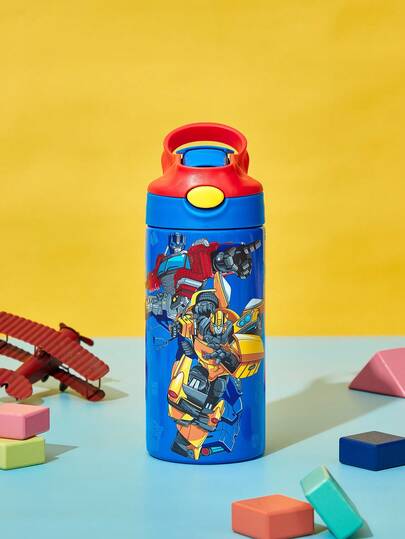 Transformers X SHEIN 16 Oz / 500 Ml   Stainless Steel Insulated Leak-Proof  With Straw Lid And Silicone Straw, Easy To Use For Boys And Girls, Perfect For Camping And School Use.